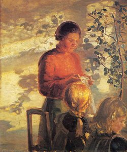 Two Girls Sewing Lessons — Anna Kirstine Ancher