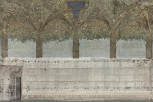 La décoration de la salle des Asse, mur sud-ouest pendant les travaux de restauration (2016, en cours)