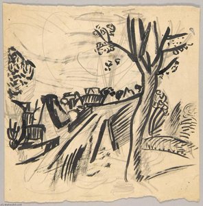 Danish Street With Houses And Tree — William H. Johnson
