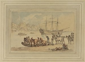 Coast Scene With Cavalry Embarking — Thomas Rowlandson