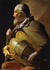 Hurdy Gurdy Player With A Ribbon Abc — Georges De La Tour
