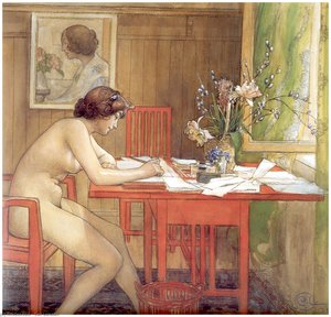 Modelo Escribiendo Una Tarjeta Postal — Carl Larsson
