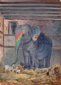 Famous Elephant With Pet Goat, Bhavnagar, Gujarat, India — Marianne North