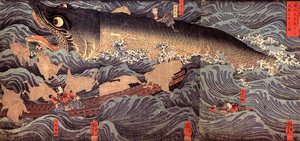Tametomo Rescued From The Sea Monster By Tengu — Utagawa Kuniyoshi