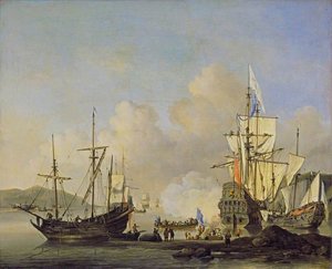 Calm French Merchant Ships At Anchor — Willem Van De Velde
