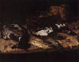 Wild Duck, Small Birds, Basket And Pot — Carl Eduard Schuch