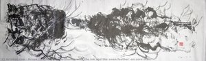 Modern sumi-e/shuimo with the ink and the swan feather (on corn stalk)