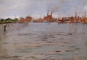 Harbor Scene, Brooklyn Docks — William Merritt Chase