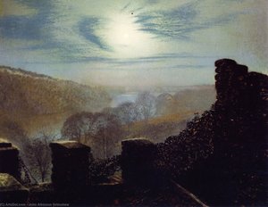Full Moon Behind Cirrus Cloud From The Rounday Park Castle Battlements — John Atkinson Grimshaw