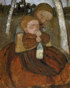 Girl With A Baby Among Birch Trees — Paula Modersohn-becker