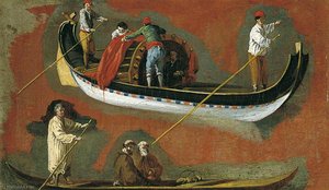 Study Of Two Gondolas And Figures — Luca Carlevaris