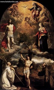 St Sebastian Between St Bernard And St Francis — Alonso Sánchez Coello