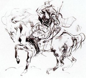 Atila; Jinete Esgrimiendo Un Arma - Atilla; Reiter Kämpfend Mit Einer Waffe — Eugène Delacroix