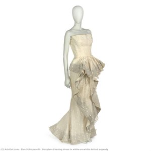 Strapless Evening Dress In White-on-white Dotted Organdy — Elsa Schiaparelli