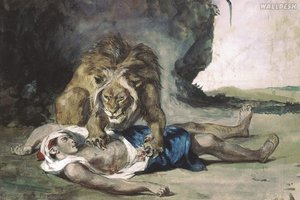 Leone Che Squarcia Un Cadavere — Eugène Delacroix