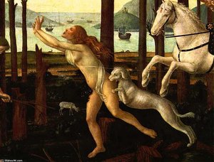 Die Geschichte Von Nastagio Degli Onesti (detail Der Ersten Episode) — Sandro Botticelli