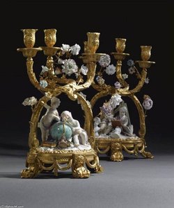 A Pair Of Gilt-bronze-mounted Meissen Porcelain Candelabra — Johann Friedrich Eberlein