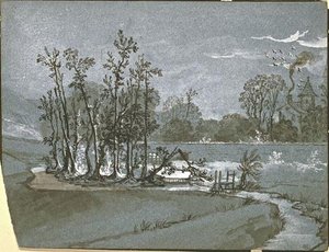 Manoir Dans Les Arbres, Et Rivière Avec Passerelle — Jean-baptiste Oudry