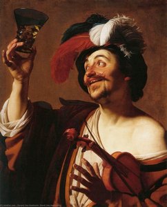 The Happy Violinist With A Glass Of Wine — Gerard Van Honthorst