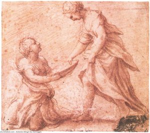 Woman Kneeling Before Another Standing — Antonio Allegri Da Correggio