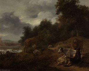 Landscape With Herdsman And Cattle — Nicolaes Pietersz Berchem