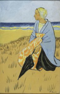 Bretonische Frau Am Meeresufer Sitzend — Paul Sérusier