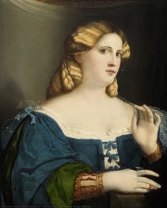 Young Woman In A Blue Dress, With Fan — Palma Vecchio