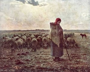 Schurznachdame Mit Ihrem Schafherden — Jean-françois Millet