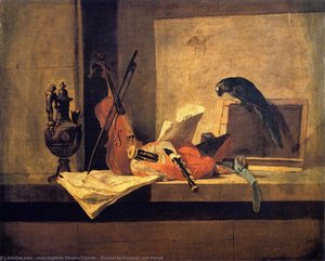 Strumenti Musicali E Pappagallo — Jean-baptiste-siméon Chardin