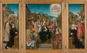 Triptych With Virgin And Child With Saints (center), Male Donor With Saint Martin (left, Inner Wing), Female Donor With Saint Cunera (right, Inner Wing), And The Annunciation (outer Wings), Master Of Delft, C. 1500 - C. 1510 — Maestro Di Delft