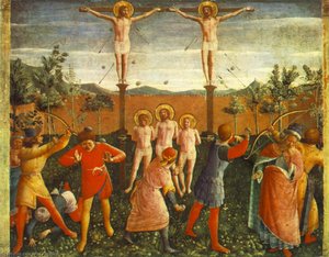 Svatí Kozma A Svatý Damjan Ukřižovaní A Kamenováním (san Marco Oltář) — Fra Angelico