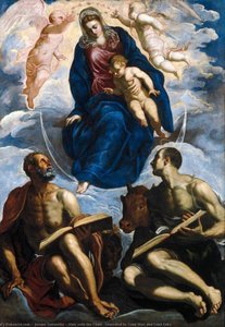 Mary With The Child, Venerated By Saint Marc And Saint Luke — Jacopo Tintoretto