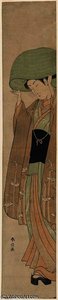Woman Putting On A Large Basket Hat — Suzuki Harunobu