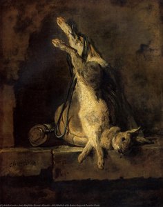 Coniglio Selvatico Con Zainetto E Fiaschetta — Jean-baptiste-siméon Chardin
