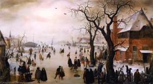Winter Landscape With Skaters Near A Village — Hendrick Avercamp