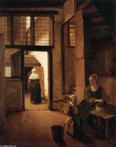 Woman Peeling Vegetables In The Back Room Of A Dutch House — Питер Де Хух