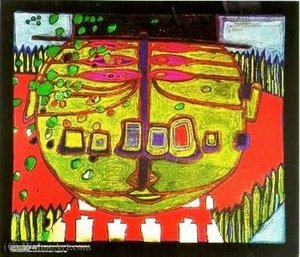 Three-eyed Green Buddha With Hat — Friedensreich Hundertwasser