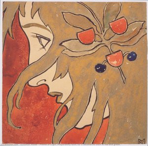 Profile Of A Girl. Preparatory Work For A Decorative Stain In Red And Green. — Koloman Moser