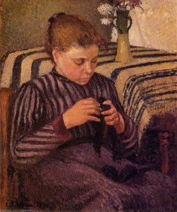 Junges Mädchen, Das Ihre Strümpfe Flickt — Camille Pissarro