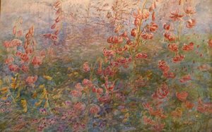 Red Lilies On Blue Ground — Christiana Jane Herringham