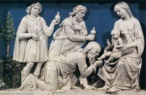 Madonna And Child Between Sts Cosmas And Damian (detail) — Andrea Della Robbia