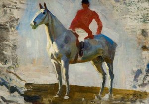 Studie Eines Pferdes Mit Aufrecht Sitzendem Jäger — Sir Alfred James Munnings