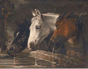 Three Horses At A Water Trough — John Frederick Herring Senior