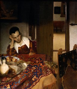 "maid Asleep At A Table" -> "spaćca Śpiąca Przy Stole" — Jan Vermeer