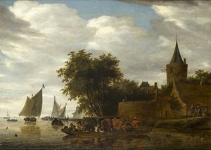 Vista Del Río Con Un Transbordador Y Un Bastión — Salomon Van Ruysdael
