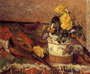 Dahlias And Mandolin — Eugène Henri Paul Gauguin