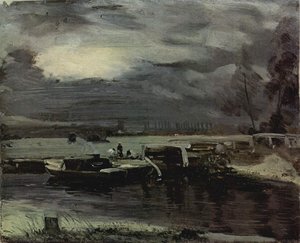Deutsch Boote Auf Dem Stour, Im Hintergrund Die Kirche Von Dedham — John Constable