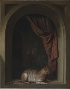 Il Gatto Accovacciato Sul Margine Di Una Finestra — Gerrit Dou