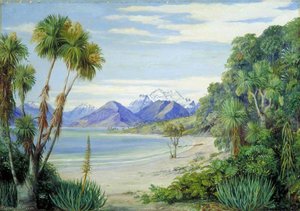 View Of Mount Earnshaw From The Island In Lake Wakatipe, New Zealand (lake Wakatipu) — Marianne North