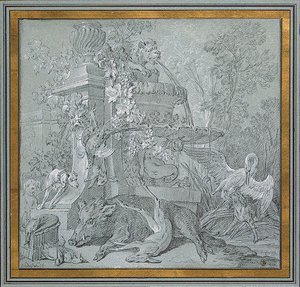 Hunting Trophies By A Fountain — Jean-baptiste Oudry